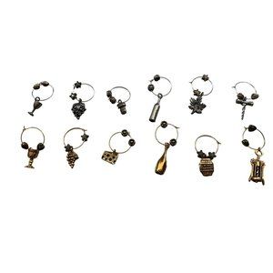 Wine Glass Drink Markers Set of 12-6 Silver tone 6 Gold tone Cocktail Charms